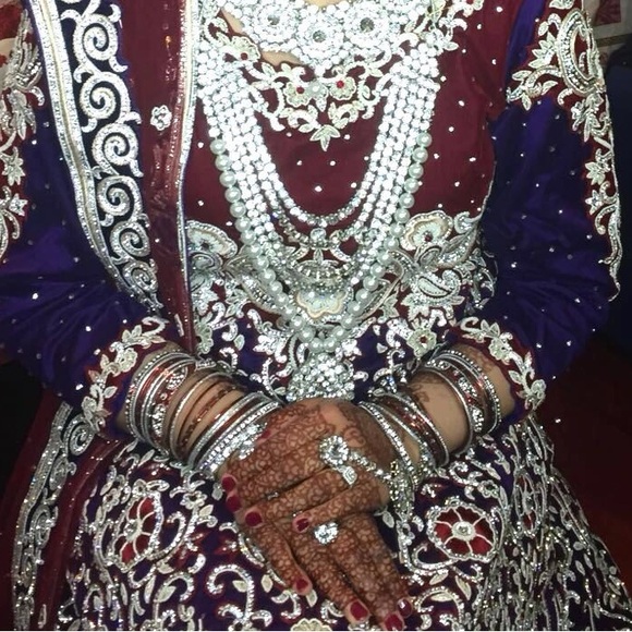 Purple & Red Indian/Pakistani Wedding dress with Swarovski Stone Work and train. - Picture 16 of 16